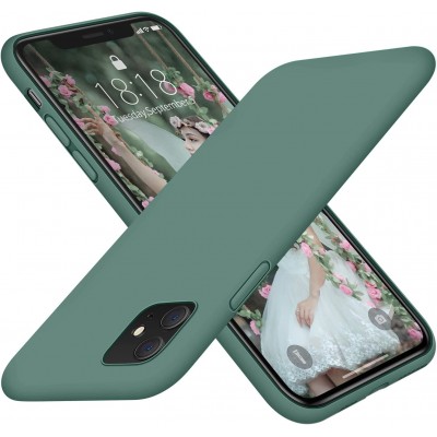 Husa iPhone 11, Silicon Catifelat cu Interior Microfibra, Verde Midnight